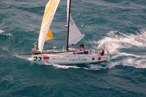 Nick Leggatt and Phillippa Hutton-Squire were forced to heave-to on Phesheya-Racing in a Southern Ocean gale. © Global Ocean Race http://globaloceanrace.com